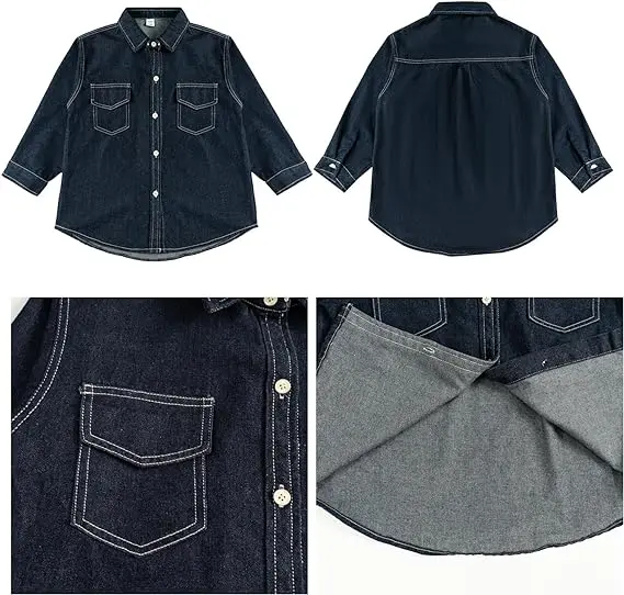 Rolanko Girls Denim Coat Oversized Button Down Shacket Long Sleeve Jean Shirt Jacket Tops with Pocket 5-14 Years image 2