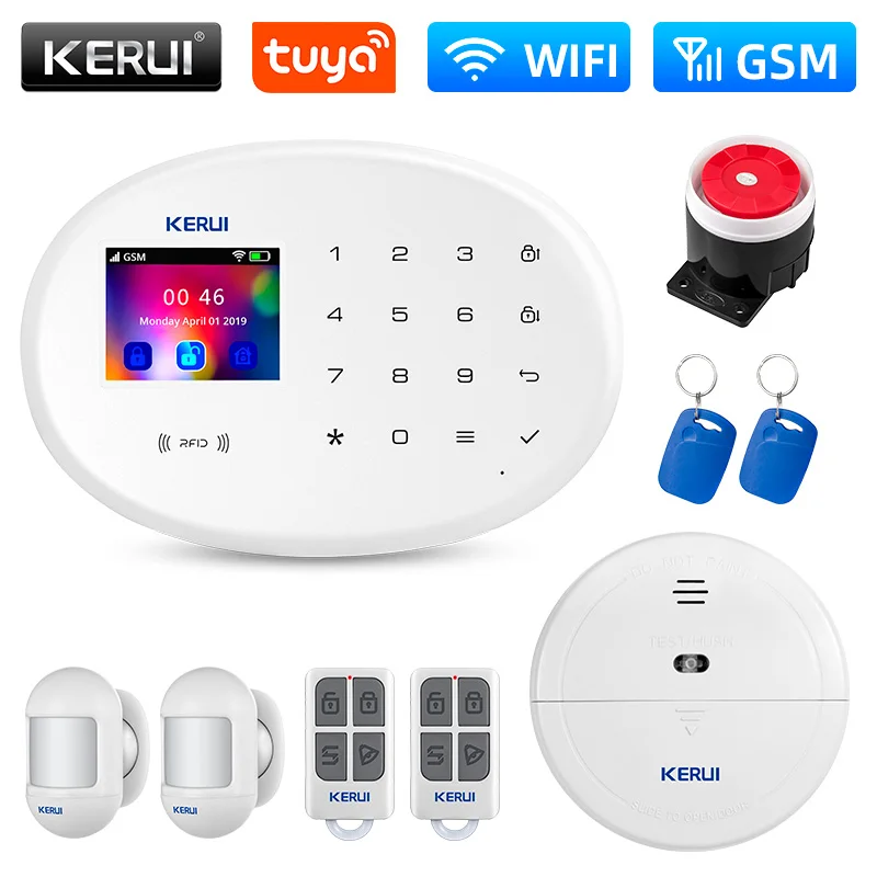 KERUI W202 Alarm System WIFI GSM Home Appliance Security Protection Tuya Smart APP Support Alexa with Motion Detector RFID Card