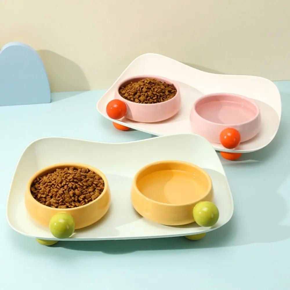 

Multi-use Ceramic Pet Feeding Double Bowls Cartoon Anti-Slip Dog Food Basin Cute Portable Cat Feeder Dispenser Water Container