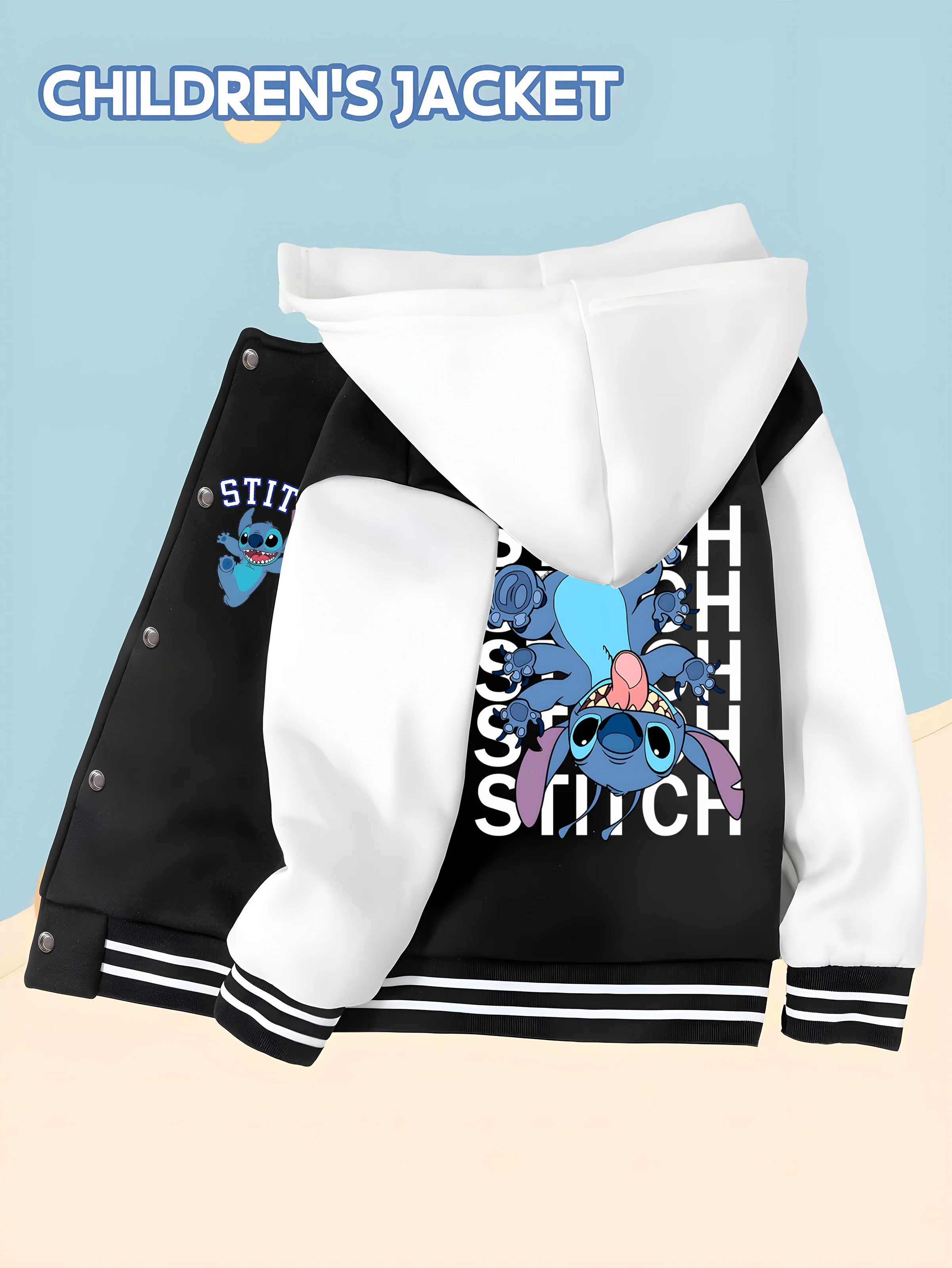

MINISO Disney Inverted Stitch Baseball Jacket for Boys - Double-sided playful Inverted Stitch, everyday skin-friendly fabric