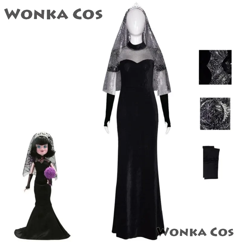 Взрослый отель Трансильвания 4 Косплей Костюм Мавис Черное свадебное платье с плащом Парик Комплект Performance Clothinga; 6'x, 9;y'