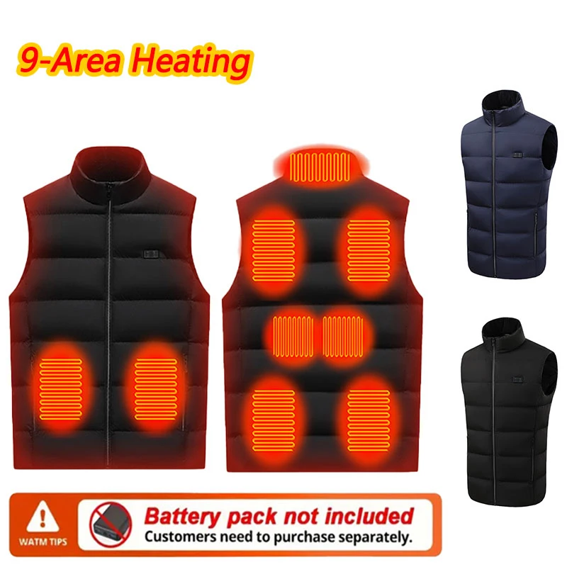 9 منطقة التدفئة سترة الرجال النساء الوقوف طوق ساخنة سترة التدفئة الشتاء سترة رياضية خارجية سترة (لا تشمل بنك الطاقة)