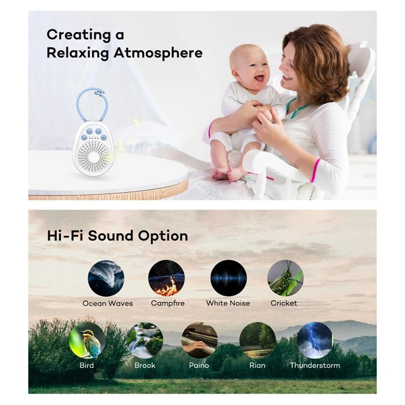 ABSQ-White الضوضاء آلة الصوت المحمولة آلة نوم الطفل 20 الحصري النوم المعونة الموسيقى بطارية قابلة للشحن كابل يو اس بي