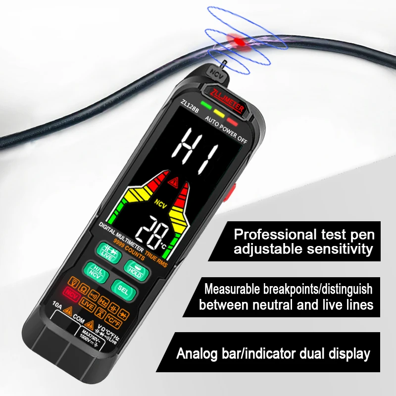 멀티메트로 디지털 전문 9999 T-RMS LCD DC AC 전류 전압 테스터, 커패시턴스 옴 다이오드 멀티미터, USB 테스터 도구