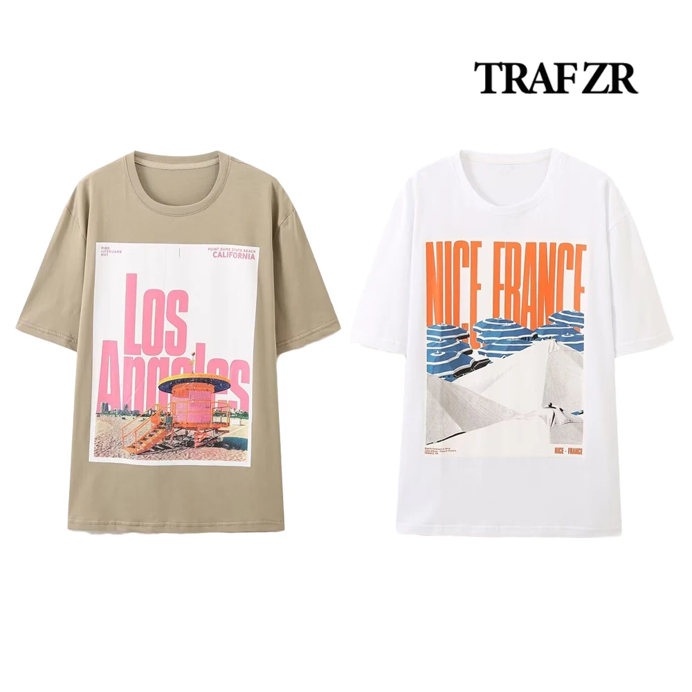 

TRAF ZR Summer Short Sleeve Tops Woman 2024 Printed T-shirt Harajuku Classic T-shirts for Women Aesthetic Women's Tees Y2k Top