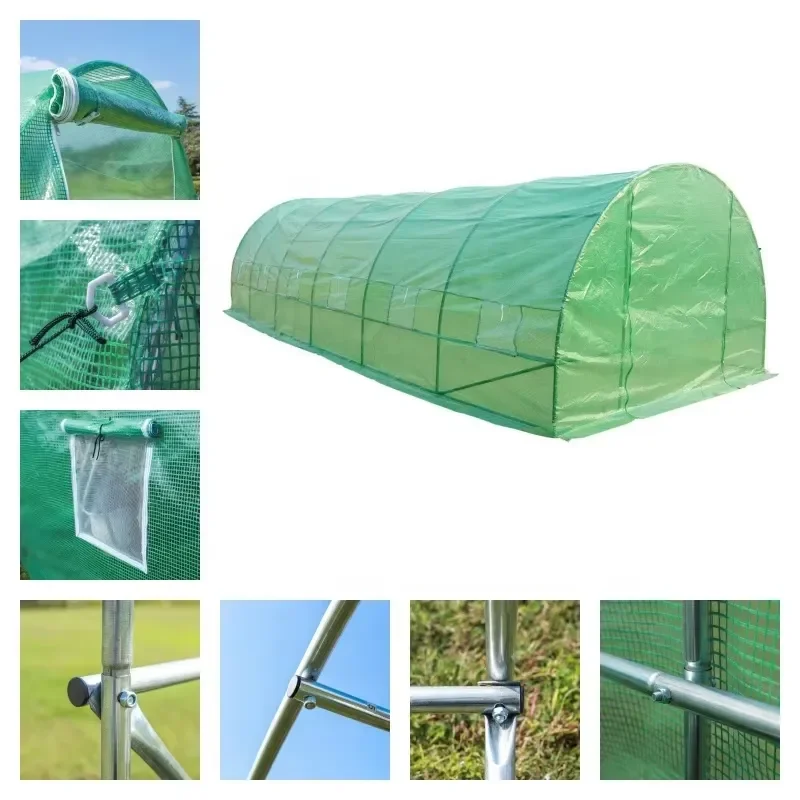High Quality Portable Poly Tunnel Vegetable Greenhouse 600x300x200cm for Top Galvanized Steel Frame UV Protection Waterproof