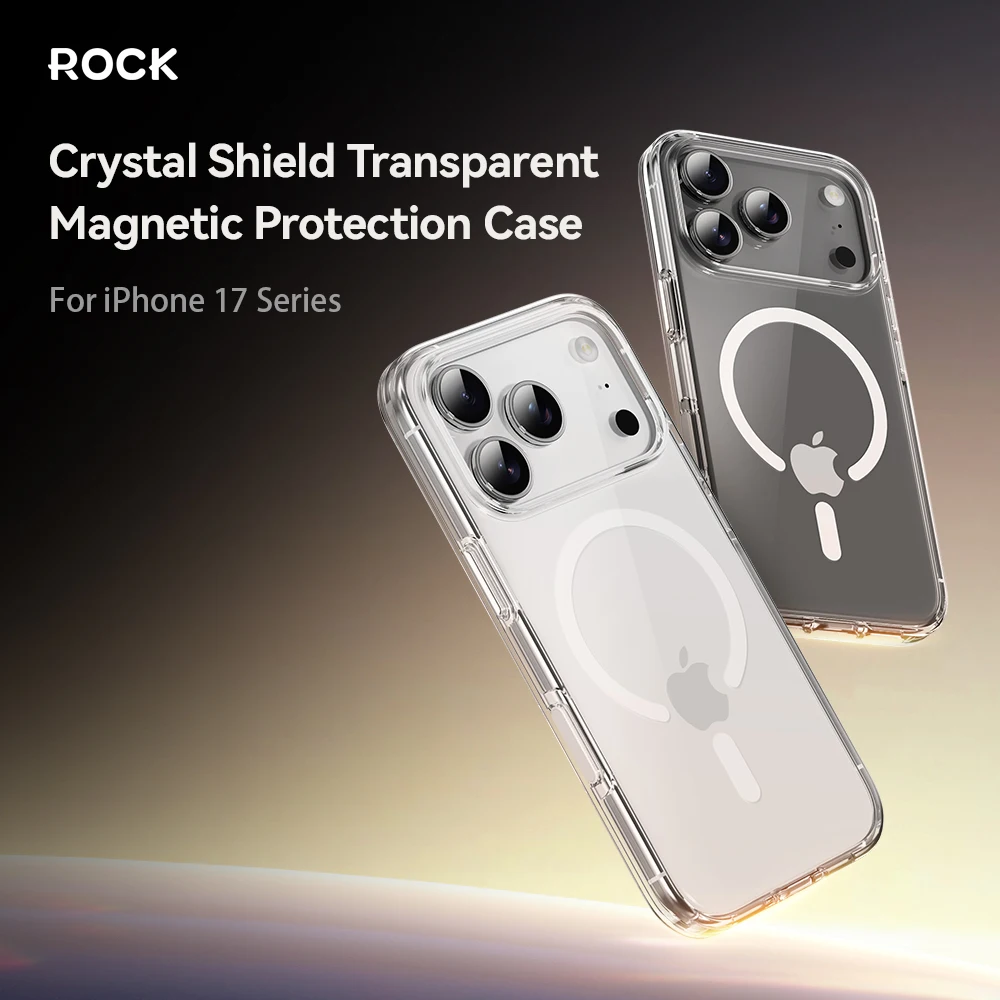 

Магнитный чехол ROCK Crystal для iPhone 17 Pro Max, прозрачный антижелтый противоударный жесткий чехол для iPhone 17 Air