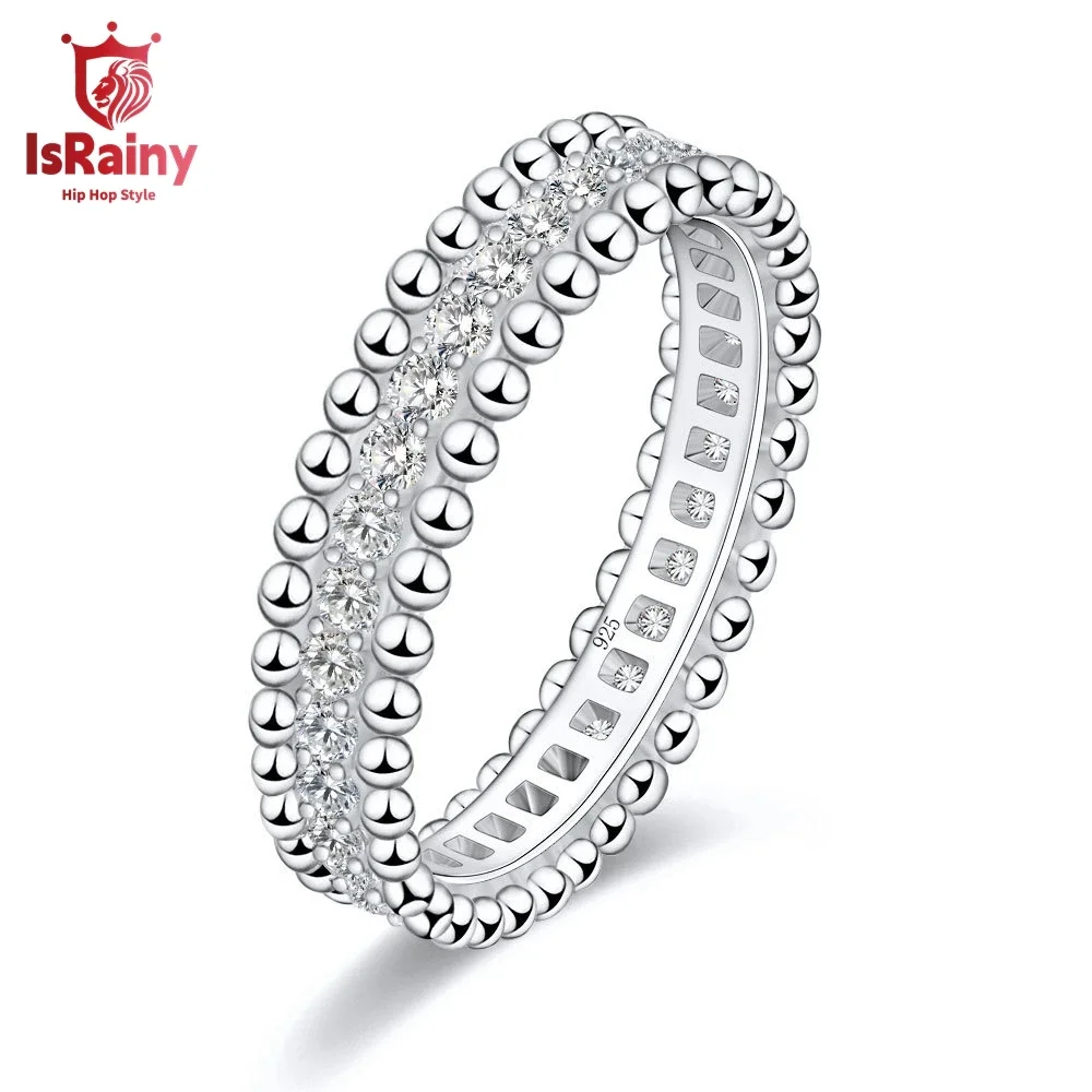 IsRainy Pass Diamond Test D Color Round Cut Full Moissanite Rings For Women Men Anniversary 925 Sterling Silver Fine Jewelry