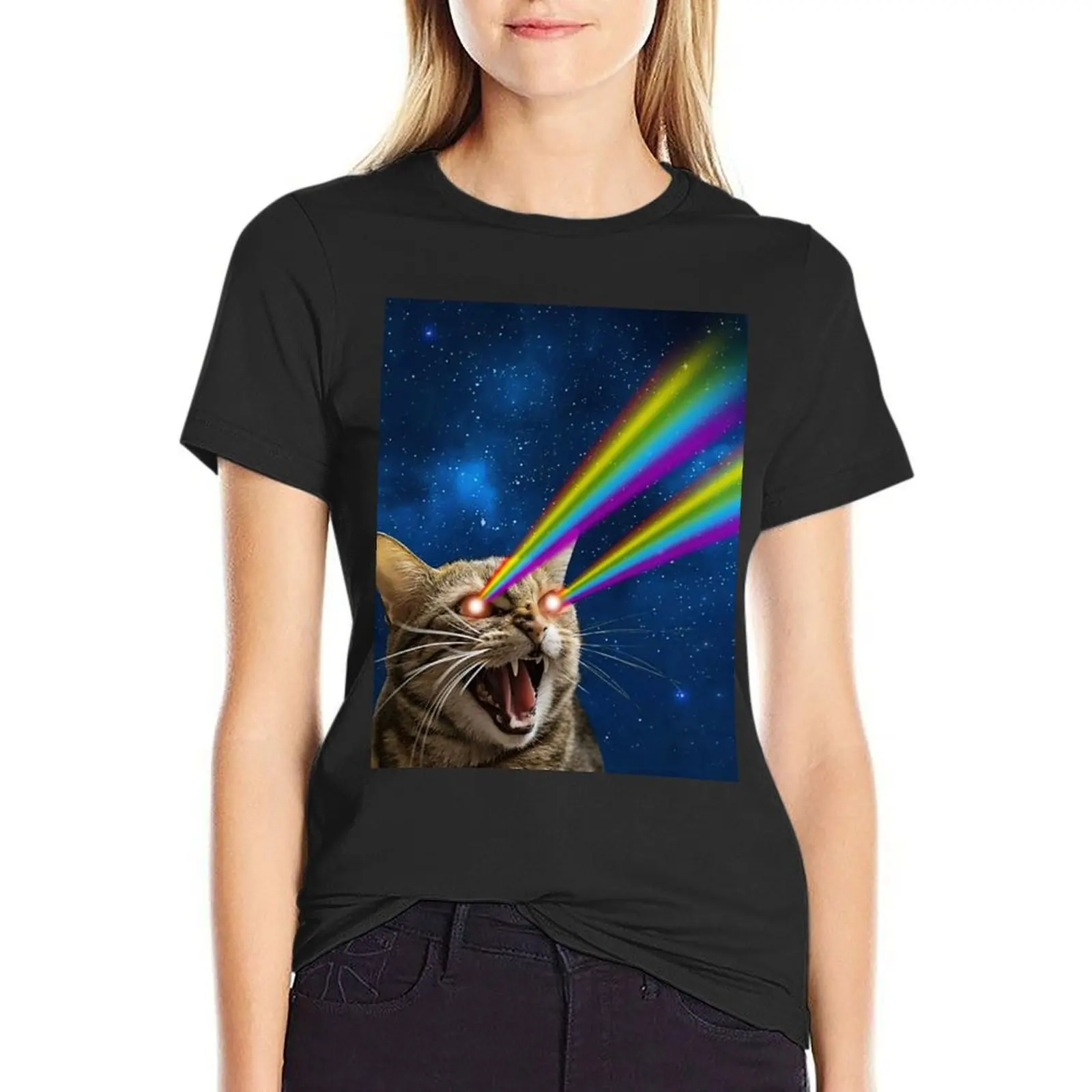 Angry Cat Shooting Lasers out of Eyes T-Shirt kawaii clothes Blouse t-shirt dress for Women plus size sexy