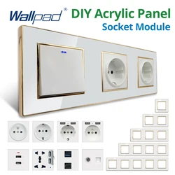 Wallpad DIY Module White Acrylic Panel With Gold Border Wall Power Socket Electrical Outlet Function Key USB Port 110 220V