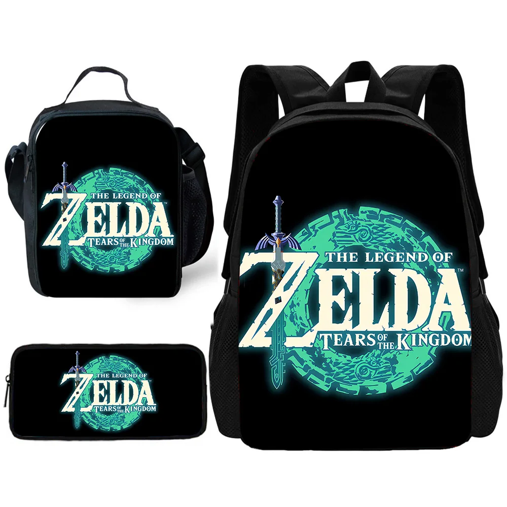 Jogos quentes zeldas of legends 3 peças conjunto mochila escolar infantil com sacos de almoço, sacos de lápis, sacos escolares para meninos meninas melhor presente