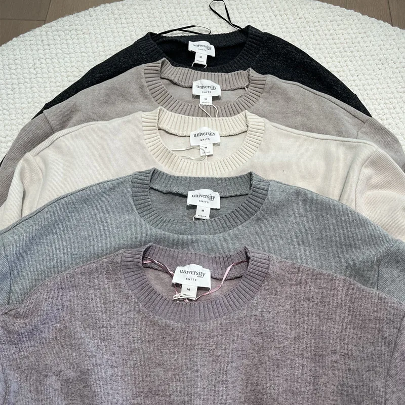 

Couples round Ne Knitted Sweater Pure Color Basic Sle Warm Cotton Blend Single Tead Commute Sle Long Sve Autumn Wi...