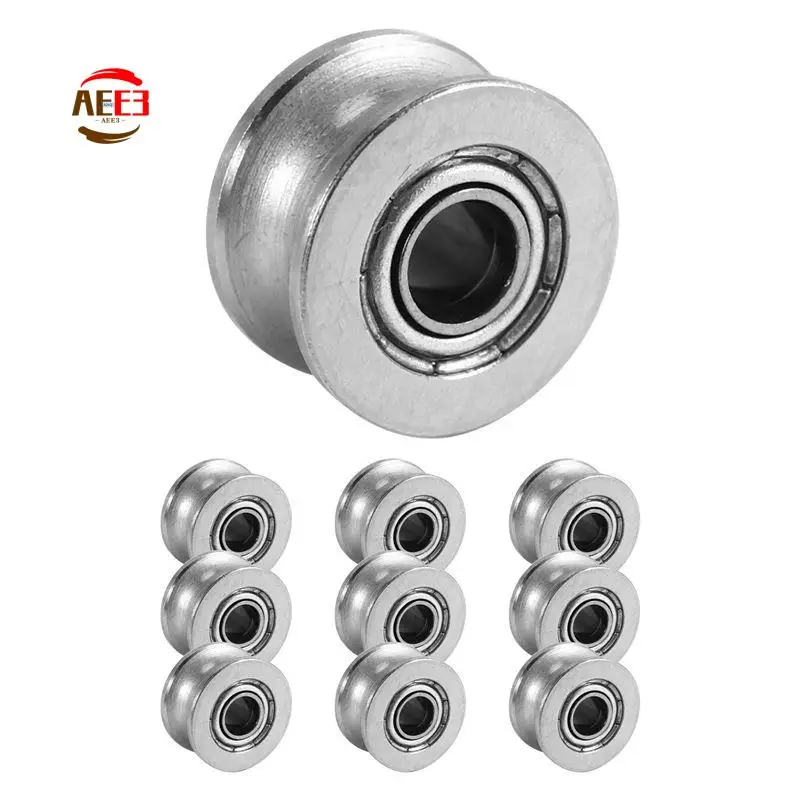AEE3-10Pcs U Groove Bearing U624ZZ Carbon Steel Durable V Groove Ball Bearing Pulley For Rail Track Linear Motion Systems