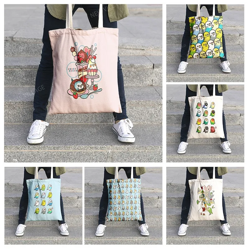

Canvas shoulder bag organization storage Handbags cosmetics travel Women's bag Shopping Fabric pouch cartoon kawaii grocerie