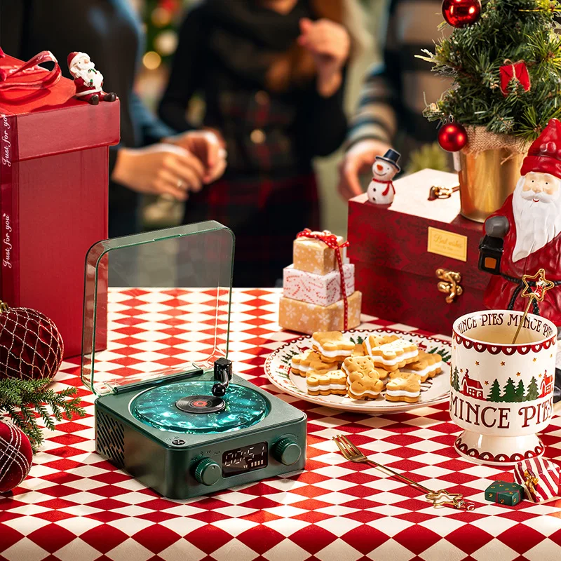 Retro Santa Claus Bluetooth Speaker Turntable Vinyl Record Player Stereo Sound White Noise Projection Light Sleeping Music Box