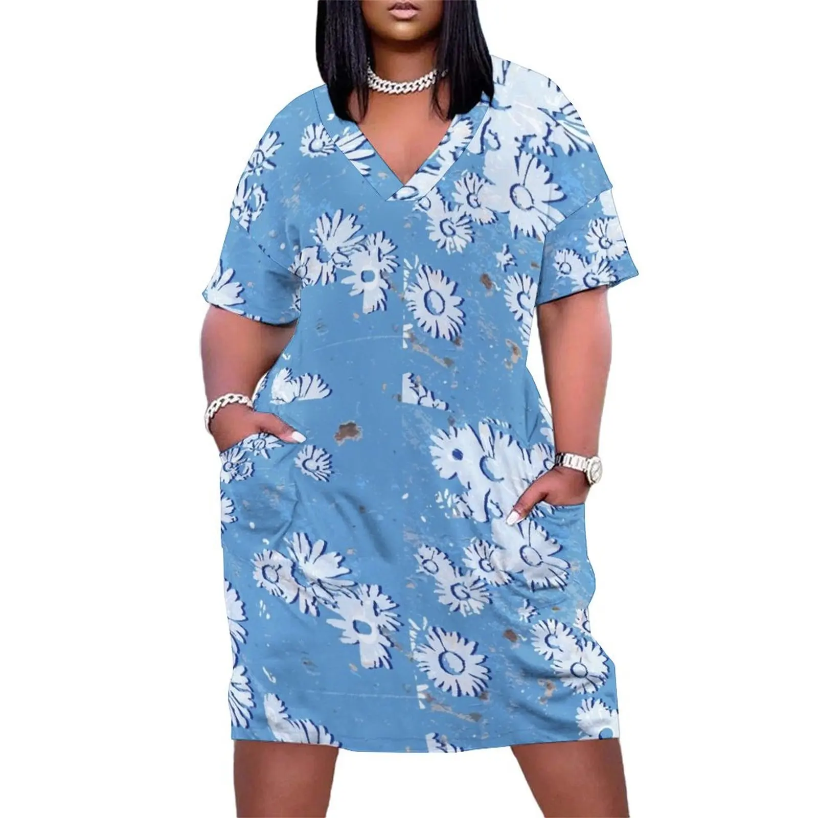 

Daisies (white & blue) Loose Pocket Dress Woman's evening dress Summer skirt women's fashion dresses Evening gown