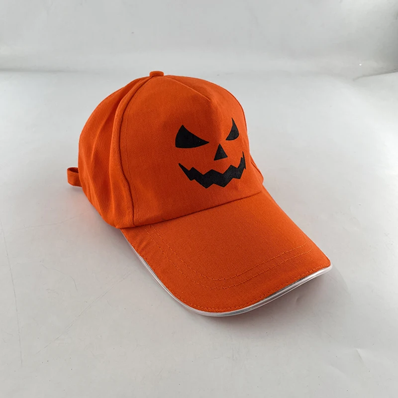 Wholesale Glowing Pumpkin Baseball Cap Halloween Masquerade Club Fluorescent Party Funny Gift LED Orange Pumpkin Baseball Cap