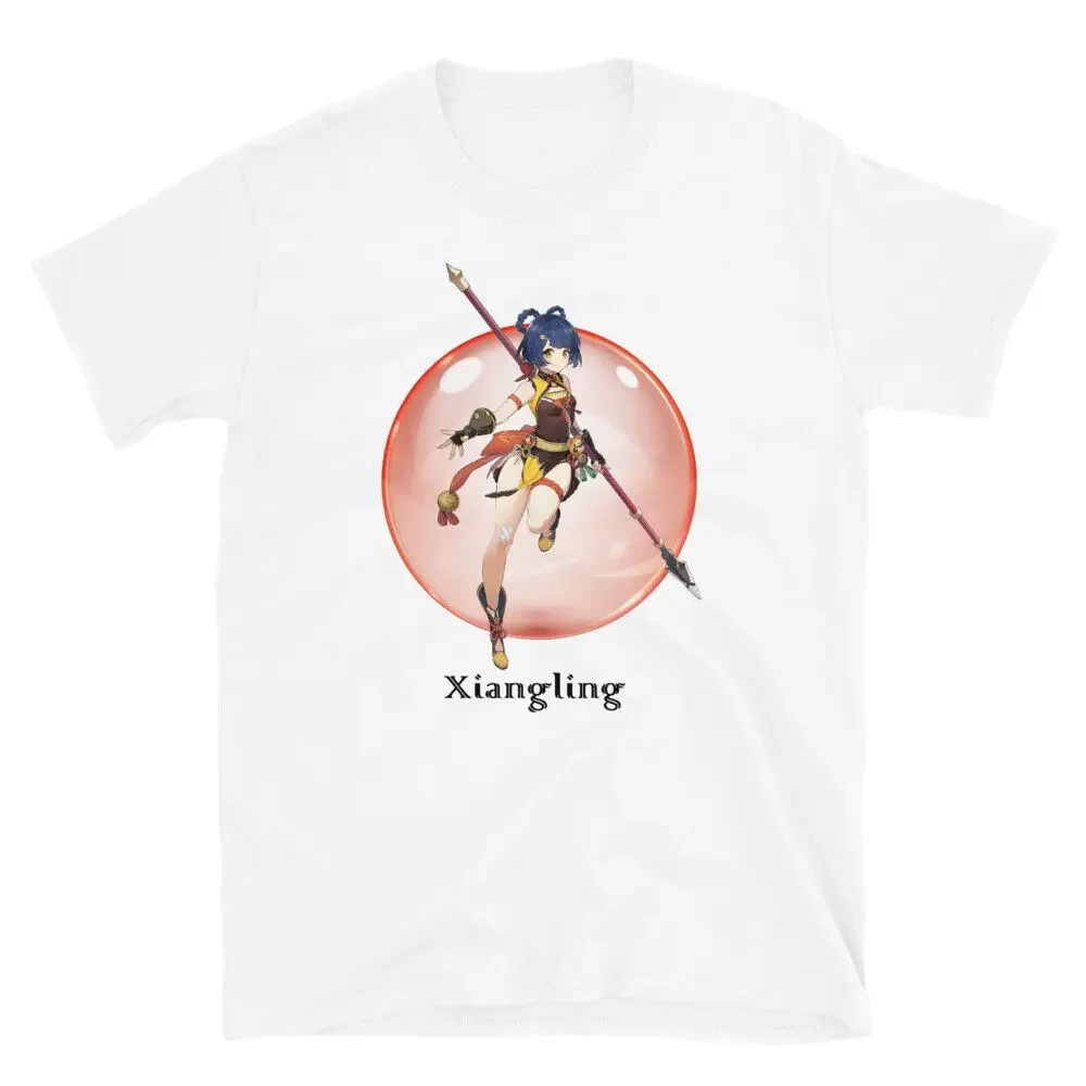 Cartoon Xiangling Print Women T-shirt Hot Game Genshin Impact Graphic Short Sleeve Tee Shirt Female Summer Casual Clothing Tops