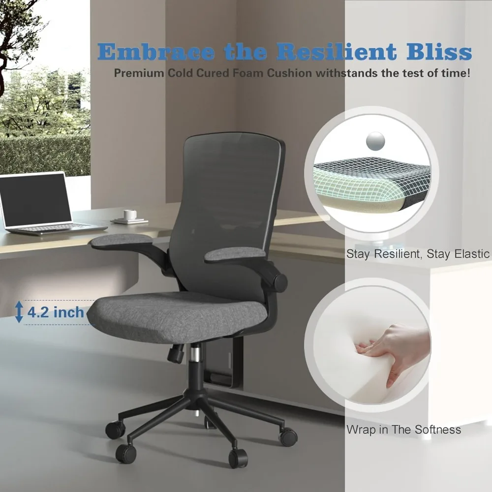 Chaise de Bureau Ergonomique avec Coussin Durci à Froid de 4.2 Pouces, Support Lombaire Réglable, Dossier Haut en Maille, Chaise de Direction pour Ordinateur