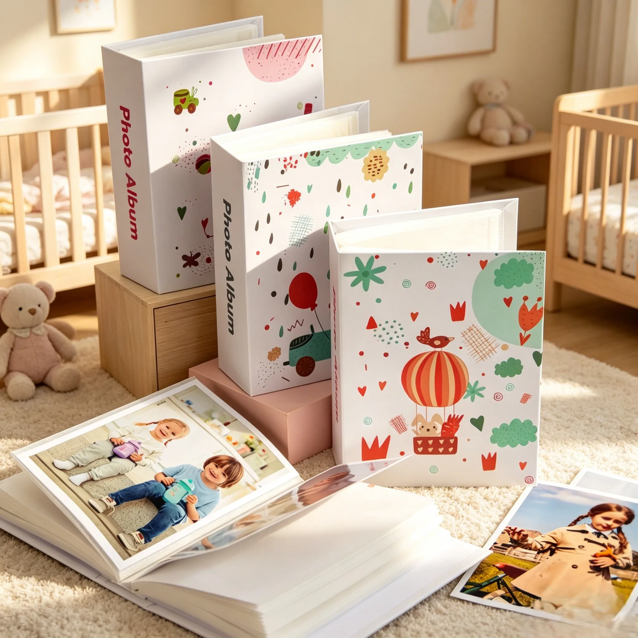 Cartoon Animal Kids Photo Album 6 Inch 100 Pockets, Cute Doodle Baby Growth Memory Book
