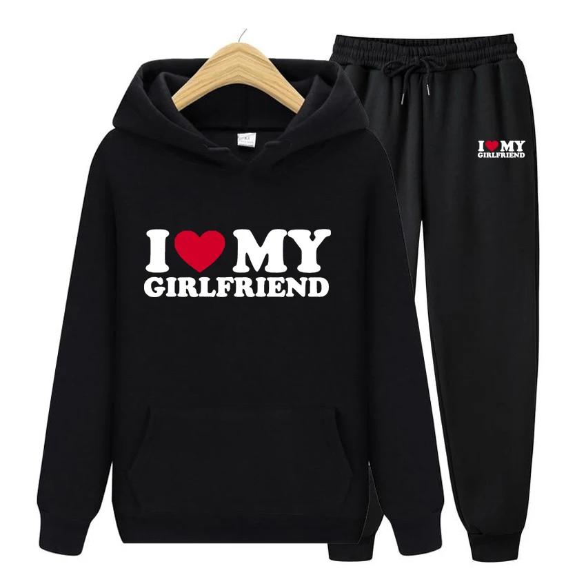 

Women's Long Sleeves I Love My Boyfriend Girlfriend Print Couples Hoodies Set Lover Sweatshirt Couple Clothes Oversized Clothing