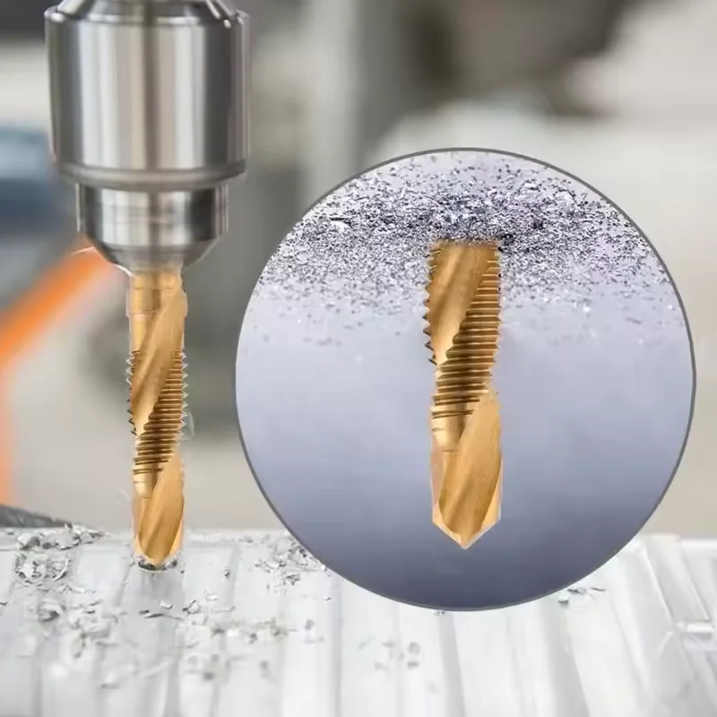 6pcs Self Tapping Titanium Plated Hexagonal Shank High-speed Steel Threaded Drill Bit, Spiral Metric Composite Tap Manual Tool