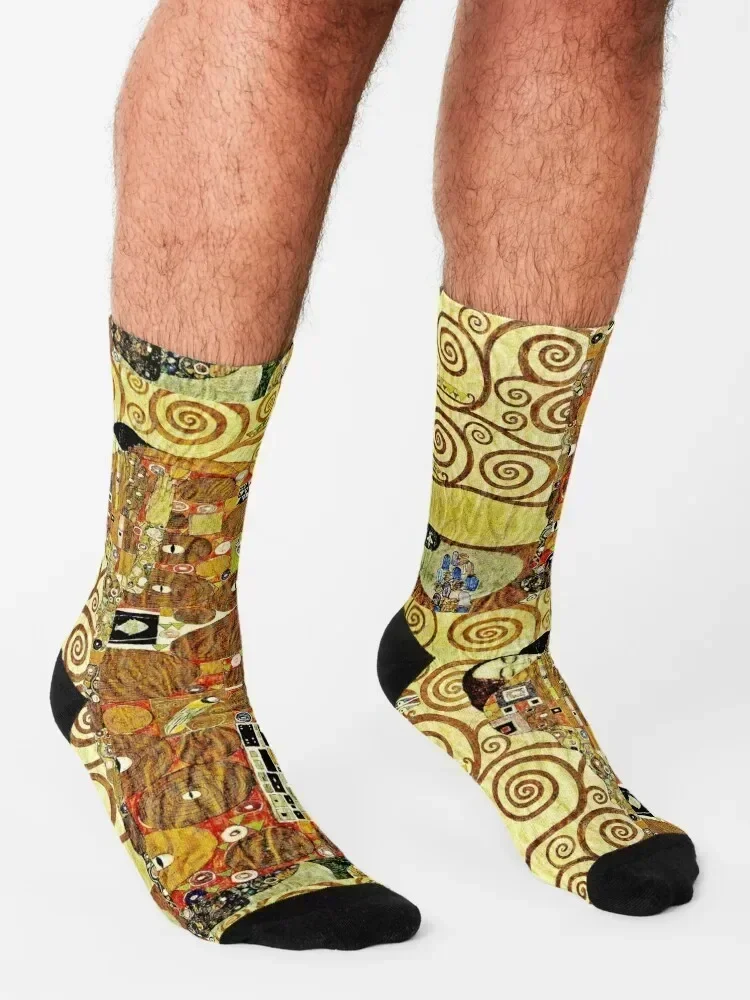 Fulfillment | The Tree of Life by Gustav Klimt Detail - Gold Socks kids floral Stockings Climbing Men's Socks Luxury Women's