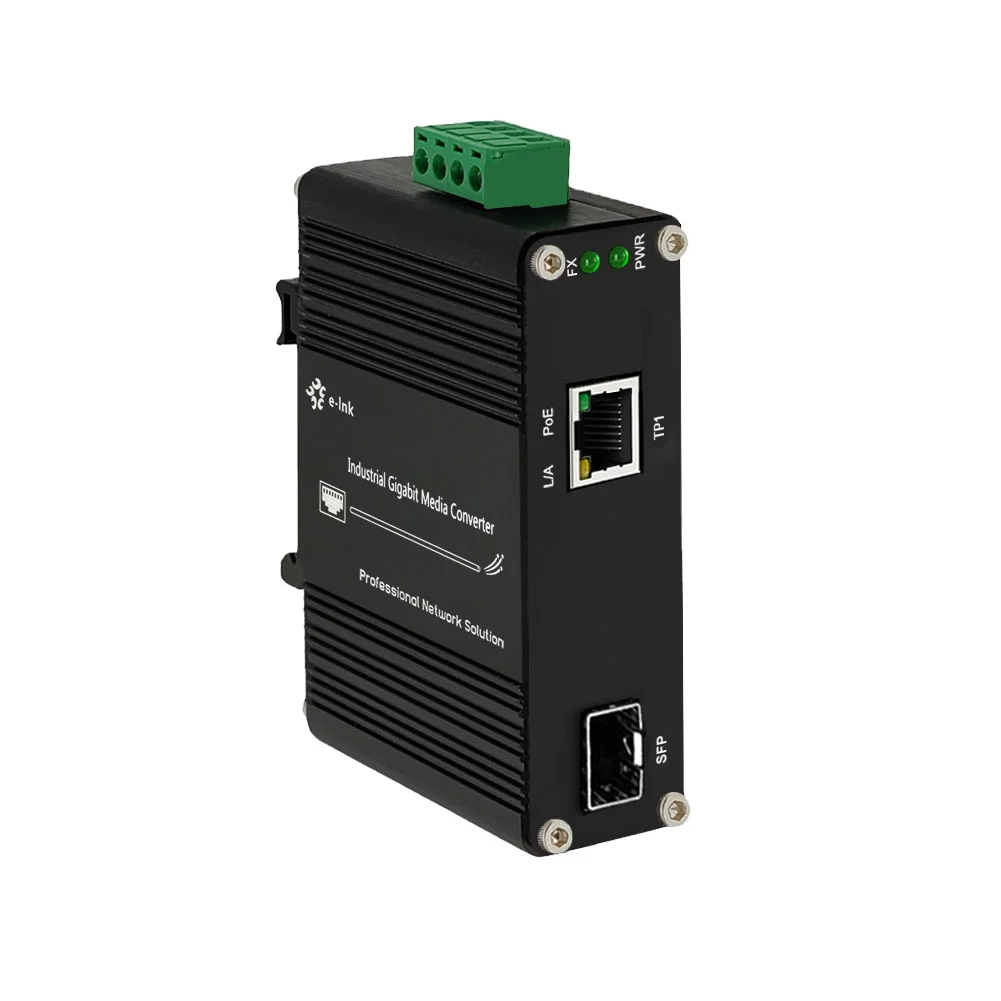 Fiber Media Converter 10/100/1000BASE-T 802.3at to 100/1000BASE-X SFP Industrial 30W Gigabit PoE Switch 48V DC Output