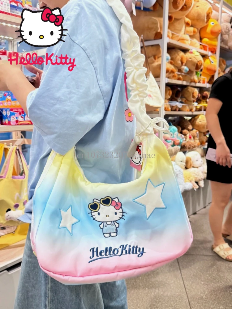 

MINISO Hello Kitty Embroidery Shoulder Bags Star Gradient Color Underarm Bag Daily Commuting Bags Korean Casual Messenger Bag