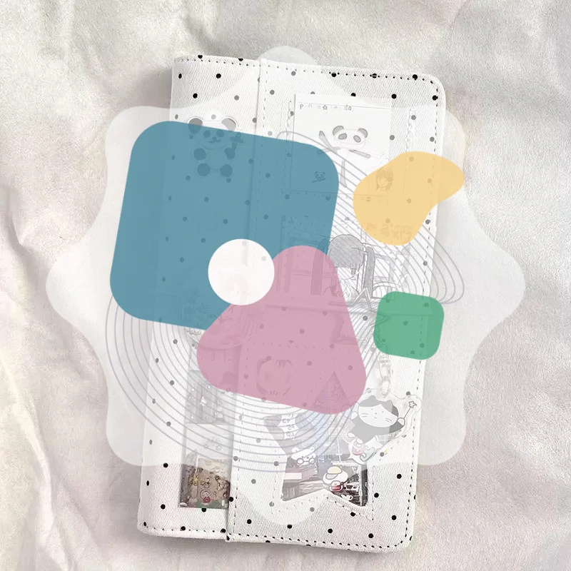 A6 Polka Dot Cloth Binder Notebook 6-Hole Loose Leaf Portable DIY Scrapbook Journal Multi Pocket Photo Album Planner School Gif