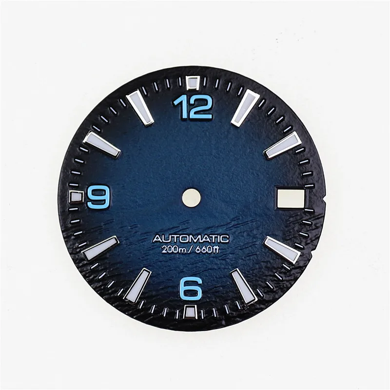 High Quality 28.5mm Nh35 Watch Dial With Blue Bgw9  Green C3 Bright Luminous For Crown At 3 3.8  Nh35A Movement Accessories