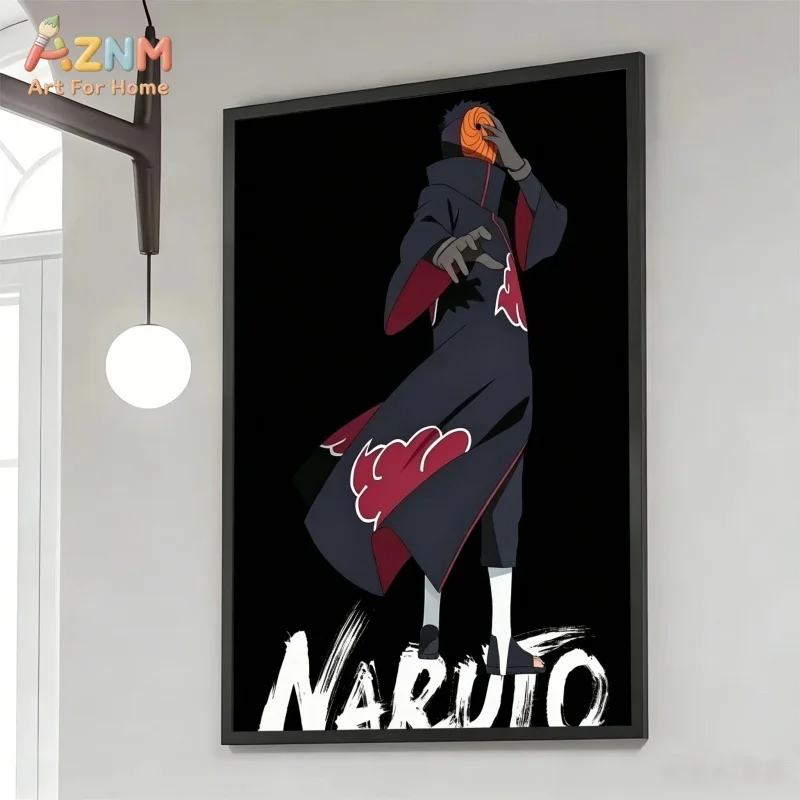 AZNM Naruto Uchiha Obito Tobi Anime Canvas Painting Akatsuki Character Wall Art Poster Home Living Room Decor Canvas Print Gift - view 3