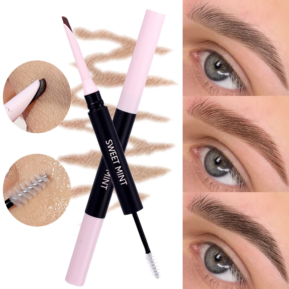 Lápiz de cejas 2 en 1, crema de peinado de doble cabeza, Gel transparente impermeable, tatuaje duradero, potenciadores de cejas, maquillaje