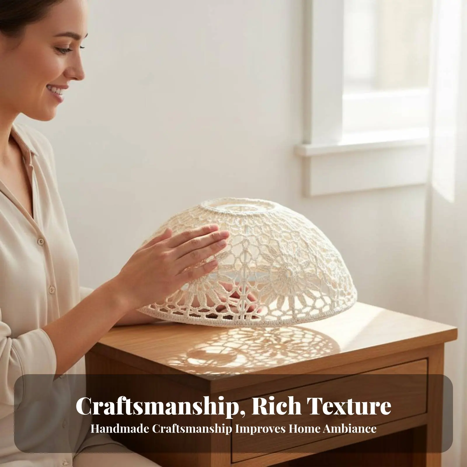 Cotton Rope Lampshade Handmade Woven Lampshade Macrame Lamp Shade Artistic Design Bohemian Warm Light Cover Natural Aesthetic