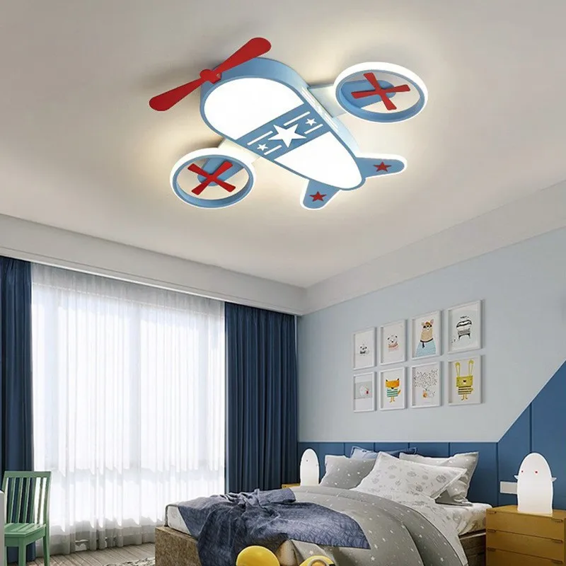 

Children's Room Airplane Ceiling Lights Blue Black Helicopter Light Modern Cartoon Baby Room Nursery Boy Bedroom Ceiling Lamps