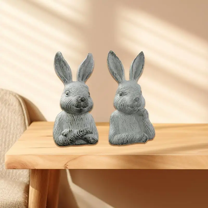 

Animal Sculpture Ornaments Resin Figurine Statues Miniature Bunny Desktop Ornaments Creative Woodcarving Home Decor Animal