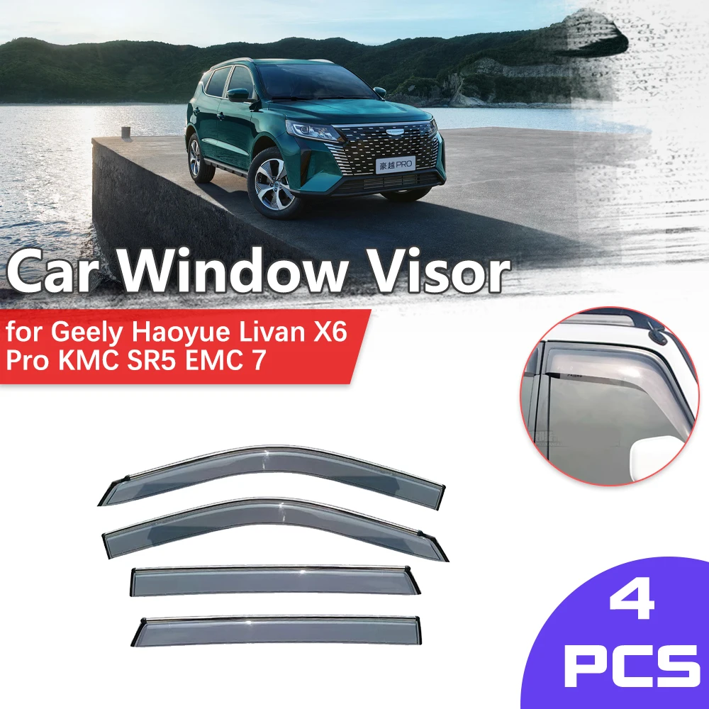 Deflectores de Ventana para Geely Haoyue Livan X6 Pro KMC SR5 EMC 7 2024~2026, Visera Protectora de Ventilación, Accesorios