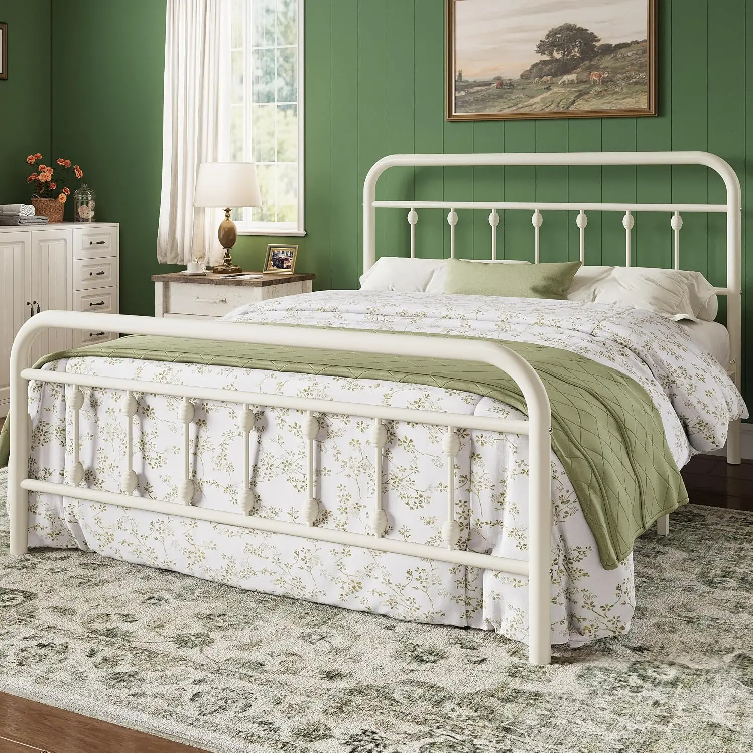 Full Size 14 Inch Metal Platform Bed Frame Off White, Customized