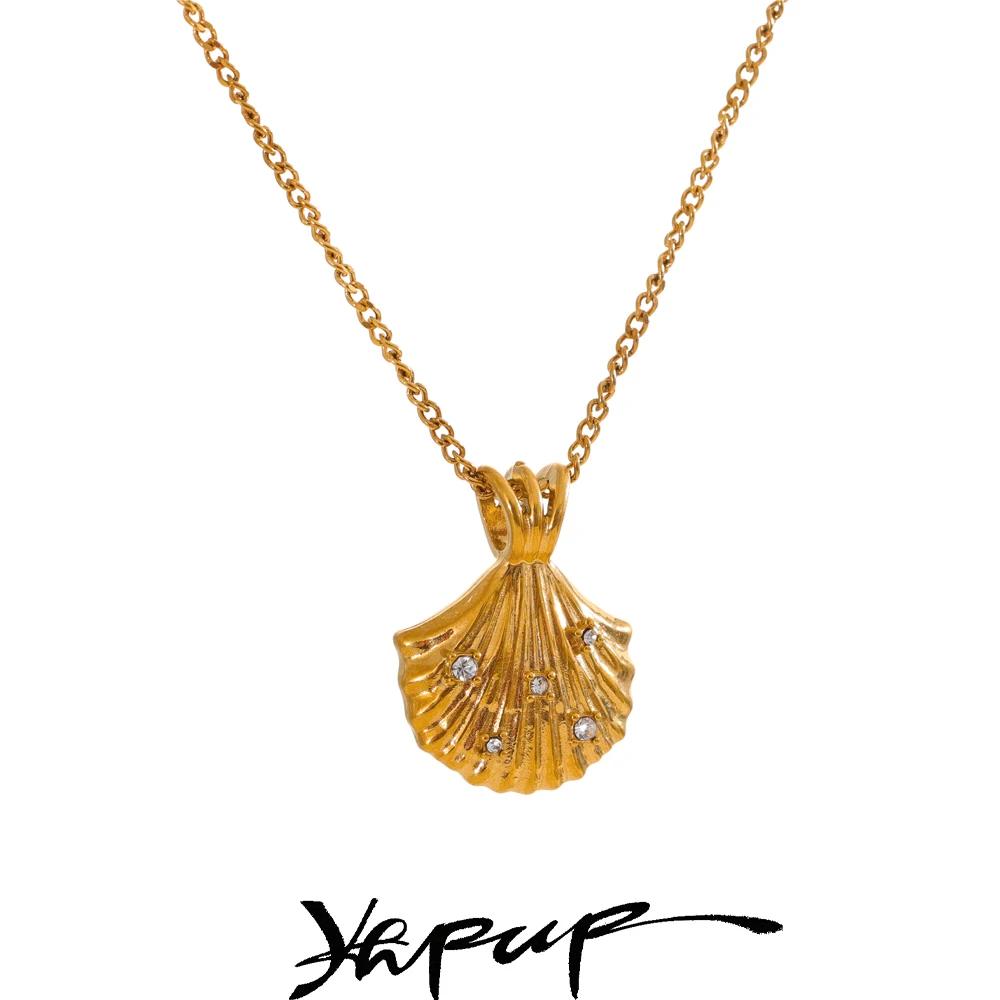 Yhpup Ocean Style 316L Stainless Steel Casting Zirconia Metal Shell Necklace Fashion Pendant Trendy Summer Jewelry Waterproof