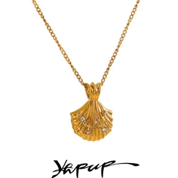 Yhpup Ocean Style 316L Stainless Steel Casting Zirconia Metal Shell Necklace Fashion Pendant Trendy Summer Jewelry Waterproof