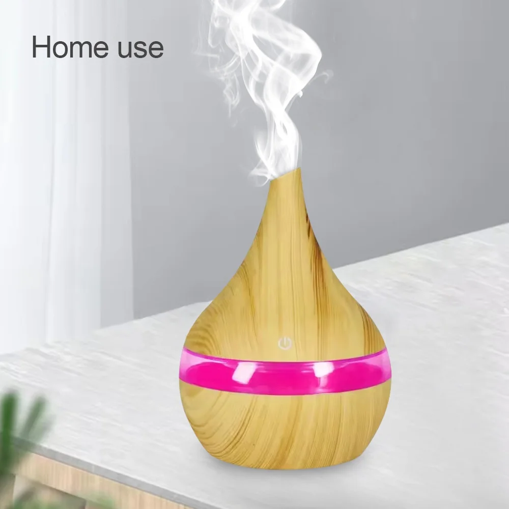 HONSUN USB Mini Portable Humidifier with LED Light, 300ml Indoor Room Humidifier, Wood Grain Ultrasonic Aroma Diffuser, DC5V USB Powered, 4H Auto Shut Off, 7 Color Changing Night Light, Quiet Mist Humidifier for Bedroom Office Home