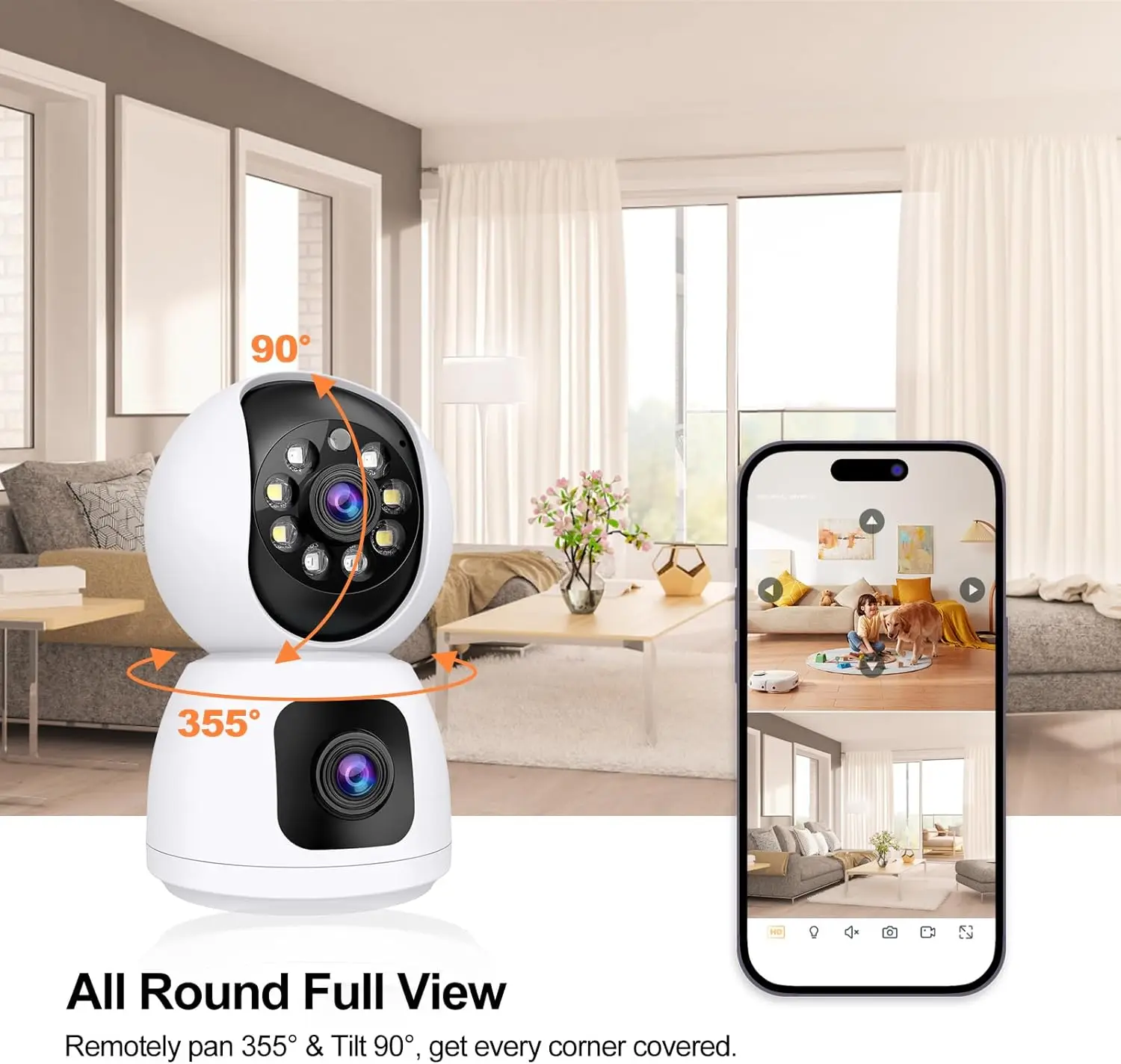 Tuya Smart 4K 8MP Dual-Len PTZ Security Camera 5G WiFi Dual-Screen Display AI Auto Tracking Color Night Vision Indoor SD Storage