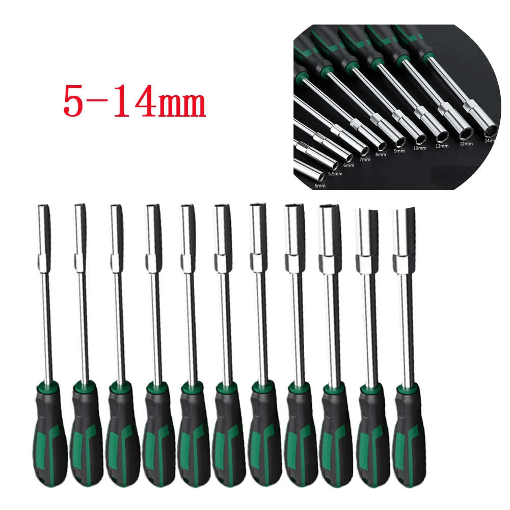 1PC Screwdriver Socket Wrench 5/5.5/6/7/8/9/10/11/12/13/14mm Hex Screwdriver Hexagonal Nut Key Extend Driver Socket Wrench