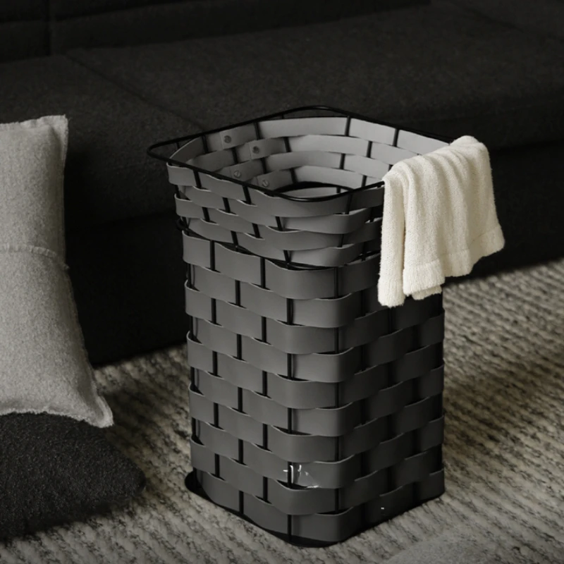 High-end Light Luxury Hotel Leather Woven Basket Living Room Bedroom Dirty Clothes Basket Household Clothes Storage Basket