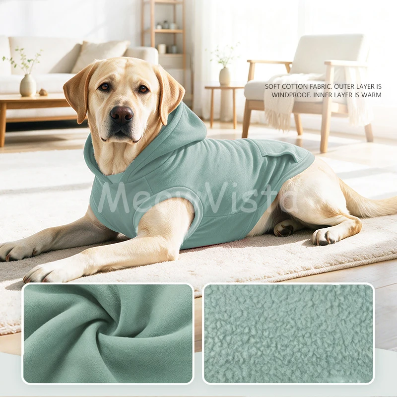 Sleeveless Dog Hoodie Fleece Lined Warm Pet Sweatshirt with Pocket Autumn Winter Dog Vest for French Bulldog Medium Large Dogs