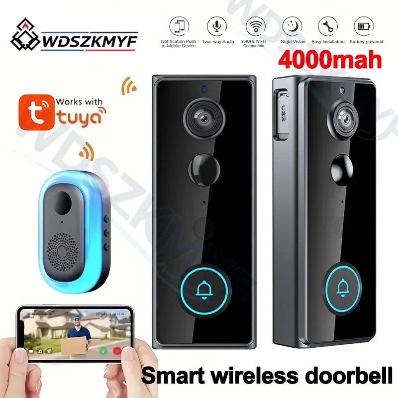 Tuya Doorbell With Camera 4000mah Wireless Bundle Video Doorbell WIFI HD Outdoor Phone Camera Security Video Intercom IR Night