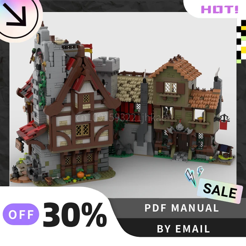 

[3883 шт.] индивидуальный MOC, средневековая деревня, креативный набор строительных блоков, STEM игрушки, комплект строительной модели «сделай сам», подарки на день рождения