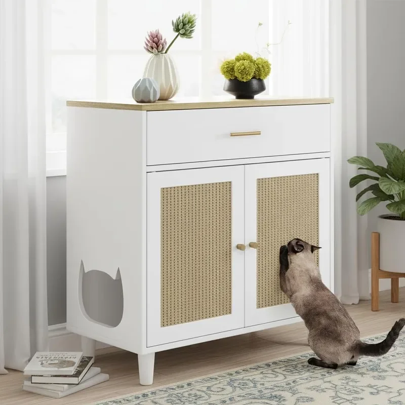 Hidden Cat Litter Box Enclosure Furniture Wooden Litter Cabinet