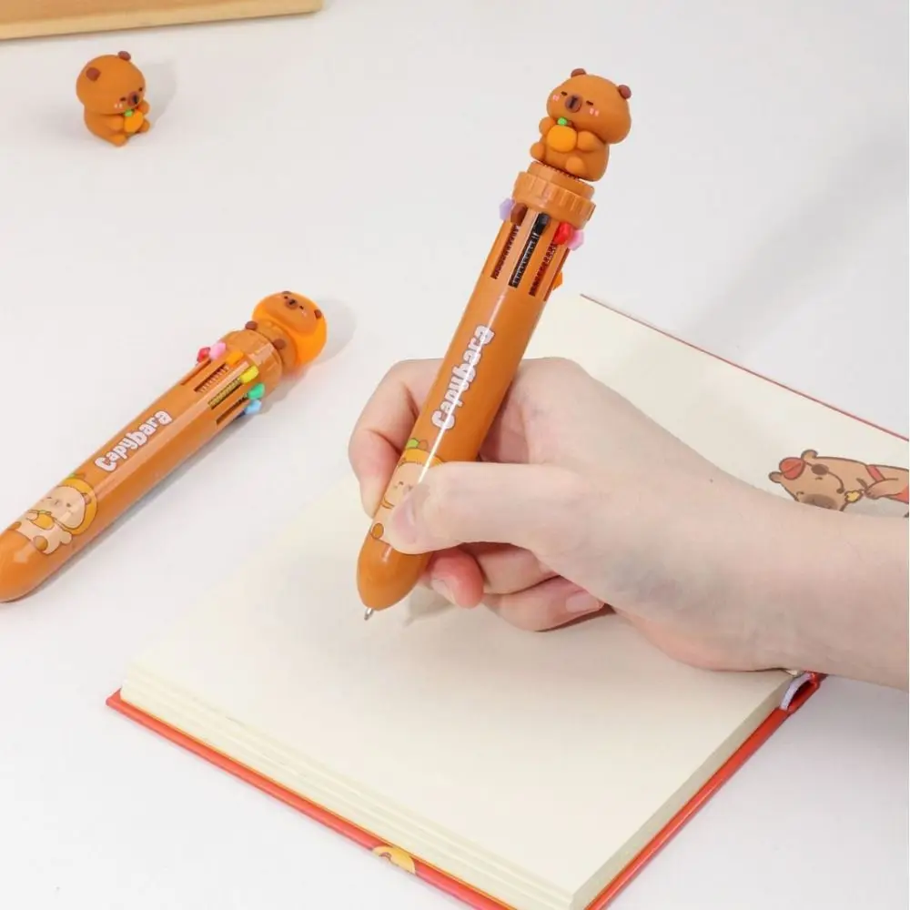 0.7Nib Capybara Ballpoint Pen Funny Kawaii Ten Color Ballpoint Pen Quick-Drying Ink Writing Smooth Colored Marker