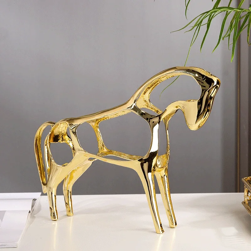 Metal Hollow Horse Golden Craft Ornament Simulation Animal Sculpture Zinc Alloy Decoration Accessories Figurine